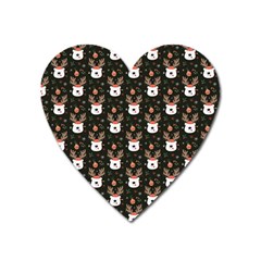 Bear Rein Deer Christmas Heart Magnet