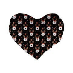 Bear Rein Deer Christmas Standard 16  Premium Flano Heart Shape Cushions