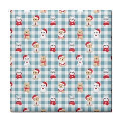 Checks Pattern With Christmas Animals Tile Coaster by designsbymallika