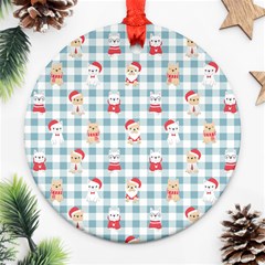 Checks Pattern With Christmas Animals Ornament (round) by designsbymallika