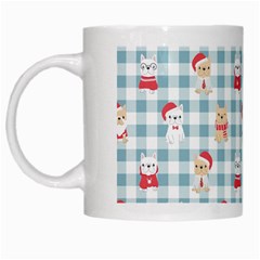 Checks Pattern With Christmas Animals White Mugs by designsbymallika