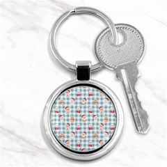 Checks Pattern With Christmas Animals Key Chain (round) by designsbymallika