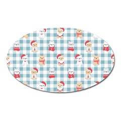 Checks Pattern With Christmas Animals Oval Magnet by designsbymallika