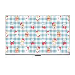 Checks Pattern With Christmas Animals Business Card Holder by designsbymallika