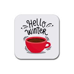 Hello Winter Rubber Coaster (square)  by designsbymallika