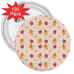 Ginger Bread And Coffee Love 3  Buttons (100 Pack)  by designsbymallika