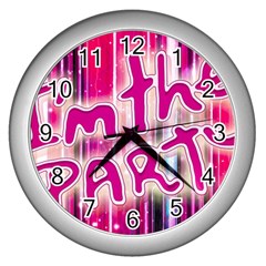 Party Concept Typographic Design Wall Clock (silver) by dflcprintsclothing