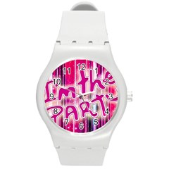 Party Concept Typographic Design Round Plastic Sport Watch (m) by dflcprintsclothing