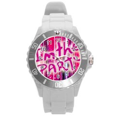 Party Concept Typographic Design Round Plastic Sport Watch (l) by dflcprintsclothing