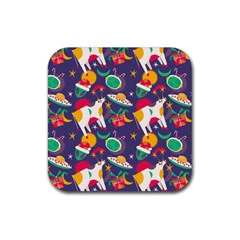 Space Christmas 2 Rubber Coaster (square)  by designsbymallika