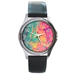 Alcohol ink Round Metal Watch Front