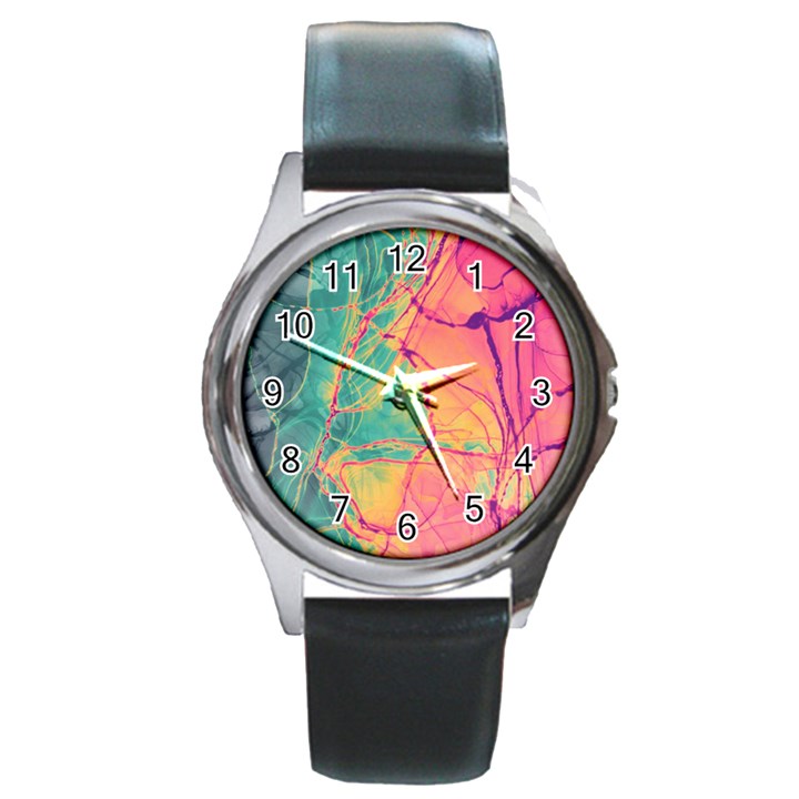 Alcohol ink Round Metal Watch