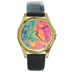 Alcohol ink Round Gold Metal Watch Front