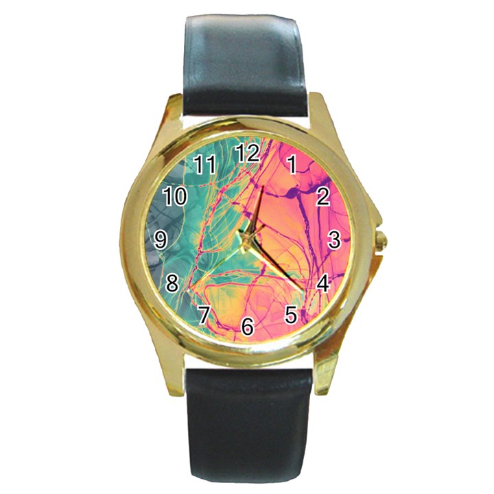 Alcohol ink Round Gold Metal Watch