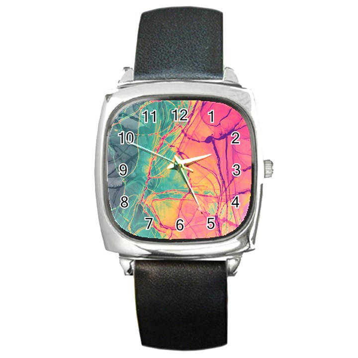 Alcohol ink Square Metal Watch