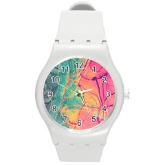 Alcohol Ink Round Plastic Sport Watch (m) by Dazzleway