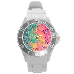 Alcohol Ink Round Plastic Sport Watch (l) by Dazzleway