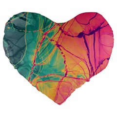 Alcohol Ink Large 19  Premium Flano Heart Shape Cushions by Dazzleway