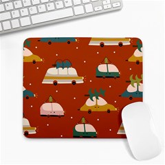 Cute Merry Christmas And Happy New Seamless Pattern With Cars Carrying Christmas Trees Large Mousepads by EvgeniiaBychkova