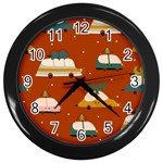 Cute Merry Christmas And Happy New Seamless Pattern With Cars Carrying Christmas Trees Wall Clock (Black) Front