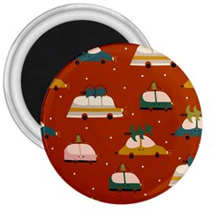 Cute Merry Christmas And Happy New Seamless Pattern With Cars Carrying Christmas Trees 3  Magnets by EvgeniiaBychkova