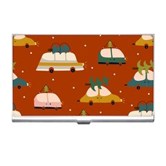 Cute Merry Christmas And Happy New Seamless Pattern With Cars Carrying Christmas Trees Business Card Holder by EvgeniiaBychkova