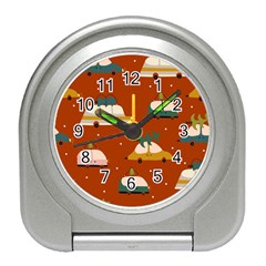 Cute Merry Christmas And Happy New Seamless Pattern With Cars Carrying Christmas Trees Travel Alarm Clock by EvgeniiaBychkova