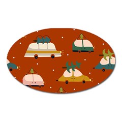 Cute Merry Christmas And Happy New Seamless Pattern With Cars Carrying Christmas Trees Oval Magnet by EvgeniiaBychkova