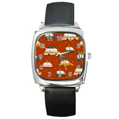 Cute Merry Christmas And Happy New Seamless Pattern With Cars Carrying Christmas Trees Square Metal Watch by EvgeniiaBychkova