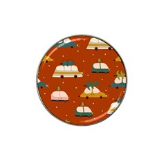 Cute Merry Christmas And Happy New Seamless Pattern With Cars Carrying Christmas Trees Hat Clip Ball Marker by EvgeniiaBychkova