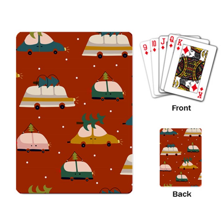 Cute Merry Christmas And Happy New Seamless Pattern With Cars Carrying Christmas Trees Playing Cards Single Design (Rectangle)