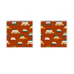 Cute Merry Christmas And Happy New Seamless Pattern With Cars Carrying Christmas Trees Cufflinks (square) by EvgeniiaBychkova