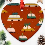 Cute Merry Christmas And Happy New Seamless Pattern With Cars Carrying Christmas Trees Heart Ornament (Two Sides) Front