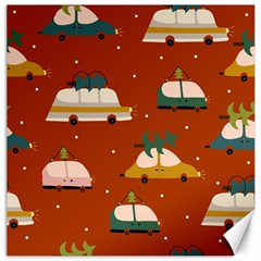 Cute Merry Christmas And Happy New Seamless Pattern With Cars Carrying Christmas Trees Canvas 12  X 12  by EvgeniiaBychkova