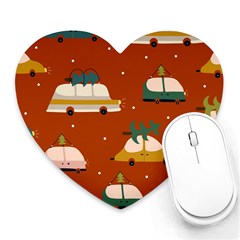 Cute Merry Christmas And Happy New Seamless Pattern With Cars Carrying Christmas Trees Heart Mousepads by EvgeniiaBychkova