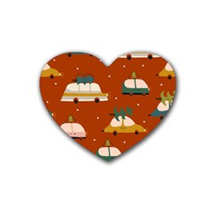 Cute Merry Christmas And Happy New Seamless Pattern With Cars Carrying Christmas Trees Heart Coaster (4 Pack)  by EvgeniiaBychkova