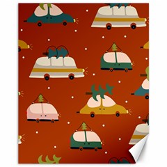 Cute Merry Christmas And Happy New Seamless Pattern With Cars Carrying Christmas Trees Canvas 11  X 14  by EvgeniiaBychkova