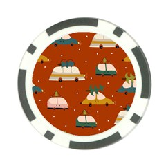 Cute Merry Christmas And Happy New Seamless Pattern With Cars Carrying Christmas Trees Poker Chip Card Guard by EvgeniiaBychkova