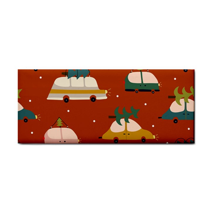 Cute Merry Christmas And Happy New Seamless Pattern With Cars Carrying Christmas Trees Hand Towel