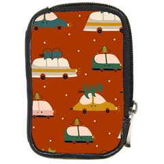 Cute Merry Christmas And Happy New Seamless Pattern With Cars Carrying Christmas Trees Compact Camera Leather Case by EvgeniiaBychkova