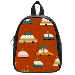 Cute Merry Christmas And Happy New Seamless Pattern With Cars Carrying Christmas Trees School Bag (small) by EvgeniiaBychkova