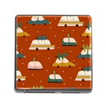 Cute Merry Christmas And Happy New Seamless Pattern With Cars Carrying Christmas Trees Memory Card Reader (Square 5 Slot) Front