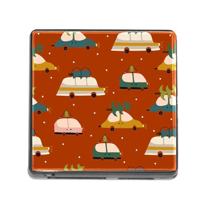 Cute Merry Christmas And Happy New Seamless Pattern With Cars Carrying Christmas Trees Memory Card Reader (Square 5 Slot)