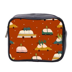 Cute Merry Christmas And Happy New Seamless Pattern With Cars Carrying Christmas Trees Mini Toiletries Bag (two Sides) by EvgeniiaBychkova