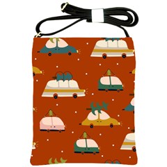 Cute Merry Christmas And Happy New Seamless Pattern With Cars Carrying Christmas Trees Shoulder Sling Bag by EvgeniiaBychkova