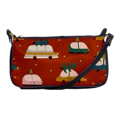 Cute Merry Christmas And Happy New Seamless Pattern With Cars Carrying Christmas Trees Shoulder Clutch Bag