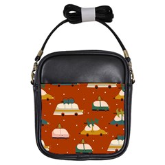 Cute Merry Christmas And Happy New Seamless Pattern With Cars Carrying Christmas Trees Girls Sling Bag by EvgeniiaBychkova