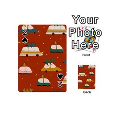 Cute Merry Christmas And Happy New Seamless Pattern With Cars Carrying Christmas Trees Playing Cards 54 Designs (mini) by EvgeniiaBychkova