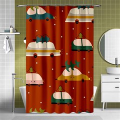 Cute Merry Christmas And Happy New Seamless Pattern With Cars Carrying Christmas Trees Shower Curtain 48  X 72  (small)  by EvgeniiaBychkova