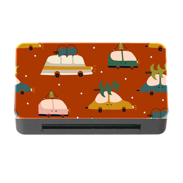 Cute Merry Christmas And Happy New Seamless Pattern With Cars Carrying Christmas Trees Memory Card Reader with CF